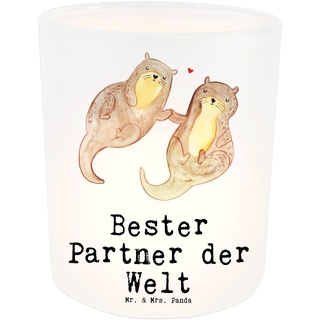 Mr. & Mrs. Panda Windlicht Otter Partner - Geschenk, Teelichthalter, Frau, Kerzenlicht, Kerzenglas, Windlicht Kerze, Windlicht Glas, Liebe,