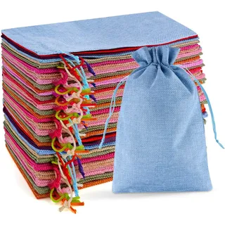 SXUUXB 20 Stück 20x30 cm Jutesäckchen, Klein Jutebeutel mit Kordelzug, Leinen-Säckchen, Sackleinen Taschen, Schmuckbeutel, Geschenksäckchen für Hochzeit, Party und Adventskalender (Gemischte)