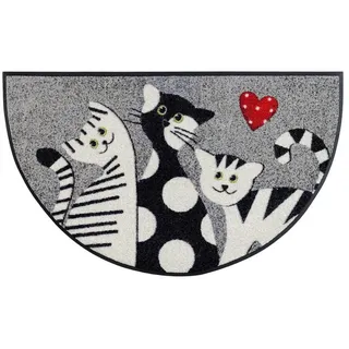 Floornovo Fußmatte Schmutzfangmatte, Miezenrunde, 85 x 50 cm, halbrund, rutschfest bunt