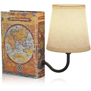 FUNTAPHANTA Vintage Bücherregallampe Wiederaufladbare Kabellose Buchlampe mit Leinenschirm Dimmbar Touch Control Tischlampe Moderne Dekorative Buchstütze Bücherregal Lichter für Büro Zuhause (Map)