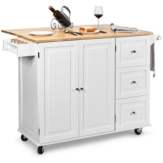 COSTWAY Küchenwagen, mit klappbarer Tischplatte, rollbar, 136x76x91cm weiß