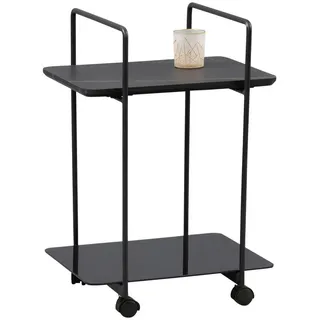Servierwagen, Schwarz, Metall, Glas, Holzwerkstoff, rechteckig, 35x65x45 cm, einfacher Aufbau, Esszimmer, Barmöbel, Barwagen