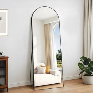 KOCUUY Bogen Standspiegel, 180 x 66 cm Großer Gewölbter Ganzkörperspiegel, Groß Wandspiegel mit Schwarz Aluminium Rahmen, Hängend, Stehend, Kippbar, für Wohnzimmer, Schlafzimmer und Flure