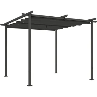 Outsunny Pergola 3x3m Garten Pavillon Terrassendachung aus Metall, Gartenpavillon mit Verstellbares Dach, UV Schutz 30+ Freistehender Sonnenschutz für Terrasse und Garten, Dunkelgrau   Aosom