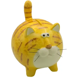 Spardose Katze Keramik gelb 17 cm – lustige Sparbüchse in Tierform für Kinder – Geldgeschenk und Kinderzimmer-Deko – Logbuch-Verlag