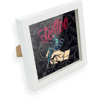 itenga Bilderrahmen Spardose – Geldgeschenk Rahmen mit Schlitz – Sparrahmen mit Umschlag – kreative Geschenkidee für Verschiedene Anlässe 20x20cm (Motiv Tattoo 2)
