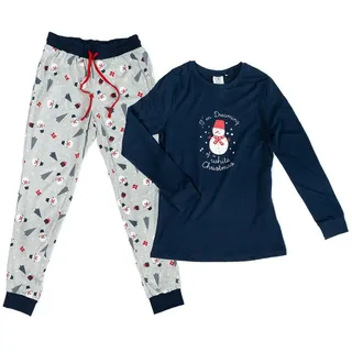 UP2FASHION MEN Pyjama Herren Flanell-Pyjama aus 100% Baumwolle, 2-teiliger Schlafanzug-Set langarm, Set besteht aus Oberteil und Hose blau Damen | L
