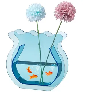 Minimalistische, Transparente Acryl-aquariumvase Im Instagram-stil, Ein Kreatives Dekorationsobjekt Für Die Wasserwelt, Inspiriert Vom Xiaohongshu (kleines Rotes Buch), Neuheit, Durchscheinend Blau.