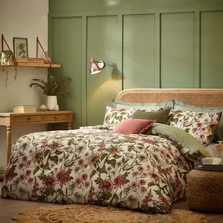 Wylder Nature WallFlower Botanical Bettbezug-Set – Vintage Botanics Leinenoptik (Natur – Einzelbett)