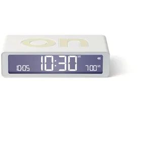 Lexon Flip Classic Digitaler Wecker mit umkehrbaren EIN/Aus-Seiten, wiederaufladbare Nachttischuhr mit LCD-Display, Berührungssensor für Schlummer- und Lichtfunktion – Weiß