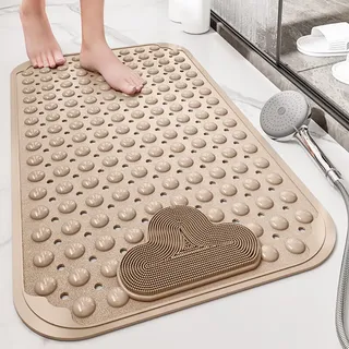 Duschmatte rutschfest 80x50cm,Antirutschmatte Dusche mit Ablauflöchern,Duscheinlage rutschfest mit Saugnäpfen,Badewannenmatte für Badewanne und Duschraum,Maschinenwaschbar,Beige
