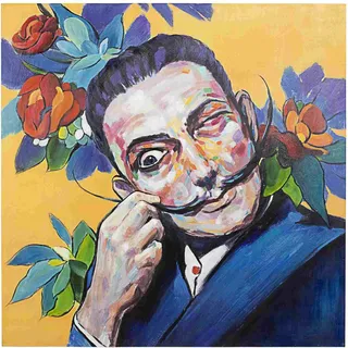 Bild Ölgemälde Salvador Dali, klassische Leinwand, bunt blau, 100x100 cm, Kiefernholz