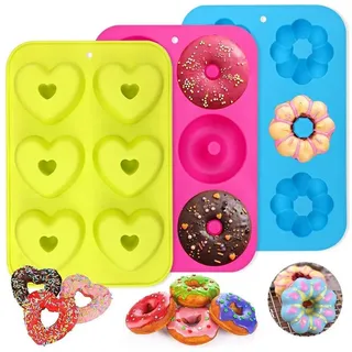 LuxusKollektion Donutform 3 Stück Silikon Donut Backformen 6 Hohlräume Antihaft Hitzebeständig bunt