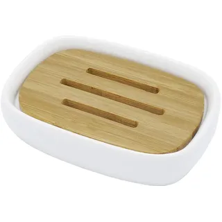 Lofekea Keramik Seifenschale Bambus Seifenhalter für Bad und Dusche Double Layer Draining Soap Box