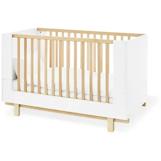 Pinolino Gitterbett Pinolino Boks, Weiß, Ahorn, Holz, Holzwerkstoff, Buche, massiv, Schichtholz, 78x90x144 cm, zum Juniorbett umbaubar, höhenverstellbar, Sitzsofa Lattenrost inklusive, Schlupfsprossen, Babymöbel, Babybetten, Gitterbett