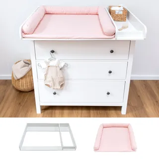 LIMMALAND Wickelaufsatz Set für IKEA HEMNES – mit Aufsatz, Wickelauflage & Umrandung aus 100% Baumwolle (Blush, 108 cm Aufsatz & Auflage)