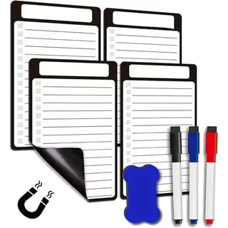 PQCLXUYA 4 Stück Magnetische Whiteboard-Liste, Wiederverwendbare Kühlschranktafel mit Markern und Schwamm, ideal für Einkaufslisten, Wochenplaner, Aufgabenlisten für Kinder und die ganze Familie.