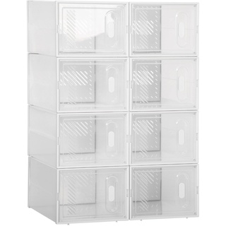 HOMCOM DIY Schuhbox Aufbewahrungsbox mit 8 Fächern stapelbar Schuhablage mit sichtbares Tür Lüftungsöffnungen 8er Pack Schuhkartons Kunststoff Transparent 25 x 35 x 19 cm