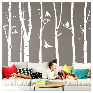 Wandaro W3327 Wandtattoo XXL Birkenstämme I Taupe (BxH) 267 x 250 cm I Birke Vögel Bäume Flur Aufkleber Wohnzimmer Wandsticker Wandaufkleber