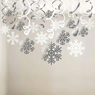 HOWAF Weihnachten Winter Girlande Schneeflocken, Schneeflocken deko Deckenhänger Spiral Girlanden Schneehänger für neujahr Weihnachten Dekoration Winter deko, 30 teilige