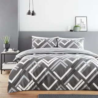 GC GAVENO CAVAILIA Bettbezug für Doppelbett mit Kissenbezügen, atmungsaktiver Polyester-Baumwoll-Mischgewebe, wendbar, Doppelbett-Bettwäsche-Set (200 x 200 cm), waschbares Bettwäsche-Set, Anthrazit