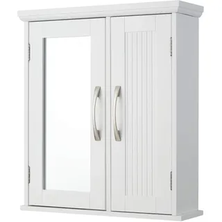 Teamson Home Holz Badezimmer Spiegelwand Medizinschrank Aufbewahrung mit Spiegel & verstellbaren Regalen Weiß EHF-F0008