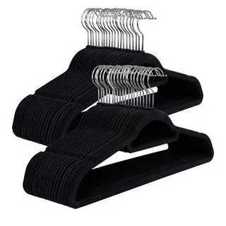 Songmics Kleiderbügel CRF50B, aus Kunststoff, mit Samt, schwarz, 45cm breit, 50 Stück