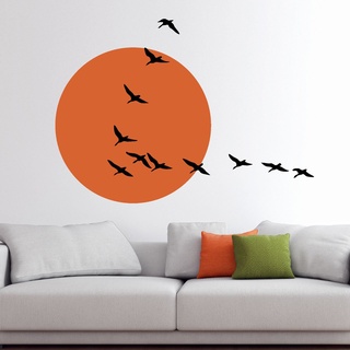 DESIGNSCAPE® Wandtattoo Zugvögel Formation | Wandtattoo Vögel Sonne | Farbe 1: beige | Größe: klein (90 x 64 cm)