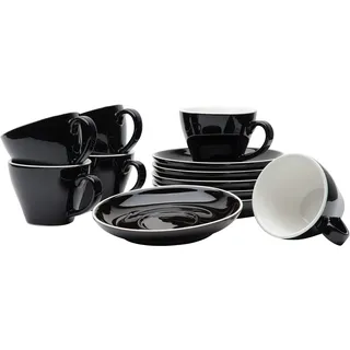 Gastro Spirit - 12-teiliges Doppel/Doppio Espresso-Tassen Set - Schwarz, 180 ml, Porzellan, dickwandig, spülmaschinenfest, italienisches Design - 6er Kaffee-Tassen Set mit Untertassen