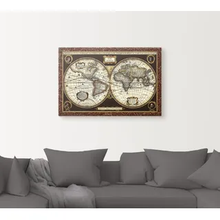 Wandbild ARTLAND "Weltkarte" Bilder Gr. B/H: 60 cm x 40 cm, Leinwandbild Landkarten Querformat, 1 St., braun Kunstdrucke als Alubild, Outdoorbild, Leinwandbild, Poster, Wandaufkleber