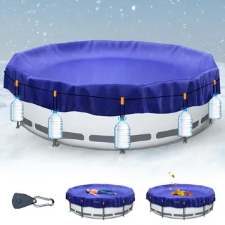 Poolabdeckung rund 460 cm (Für Ø 420-460 cm) | 2-in-1 Poolabdeckplane UV-resistente Pool Solarplane für Sommer & Winter Abdeckung Rund Pool Abdeckplane Für Metal und Prism Frame Pool, blau