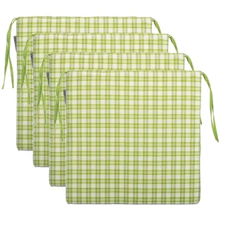 Brandsseller 4er Vorteilspaket Sitzkissen Kariert Stuhlkissen Sitzauflage Stuhlauflage mit 4 Kordelbändern für sicheren Halt 40x40 cm - Hellgrün