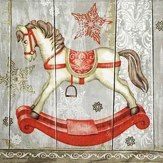 Traditionelle Weihnachts-Servietten SCHAUKELPFERD/Motiv-Servietten in rot weiß & beige Weihnachts-Deko Tisch-Dekoration Weihnachten Advent Weihnachts-Feier Winter (20, Schaukelpferd)