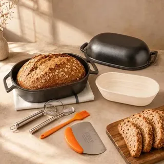 Gusseisen Brotbackform mit Deckel 9,0L oval schwarz