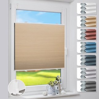 Deswell Plissee Verdunklung Klemmfix Wabenplissee Beige 55x130cm Thermoplissee ohne Bohren für Fenster & Tür, Sonnen-, Sicht- & Schallschutz Wärmeisolierung