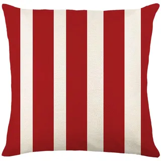 Kissenbezug 50x50 Gestreift Rot Weiß Kissenbezüge Leinen Waschbar Kissenbezug Outdoor Dekokissen Cushion Cover mit Reißverschluss Kissenhüllen für Sofa Wohnzimmer Garten Deko Kissen