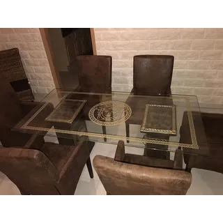 Marlon Esstisch Glastisch, Säulentisch, Designertisch Wohnzimmertisch Kanzleitisch, Praxistisch 100% Handgefertigt Antik Stil Retro Medusa Mäander - Braun