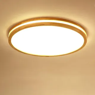 LED Holz Deckenleuchte Lampe Rund rechteckige Holzlampe Weißes Licht Eiche Deckenlampe Innenbereich Moderne minimalistische Doppelschicht Lichtdurchlässigkeit Holz Deckenlampe 18W 30CM 1600 Lumen