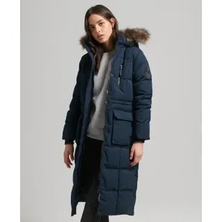 Superdry für Damen. W5010370A Langer Mantel aus Kunstpelz Everest navy (XS), Lässig, Polyester, Nachhaltig, Marine