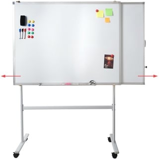 Whiteboard HWC-C85b, mit ausziehbarer Tafel Magnettafel Memoboard Pinnwand, mobil rollbar inkl. Zubeh√∂r, 167x186cm