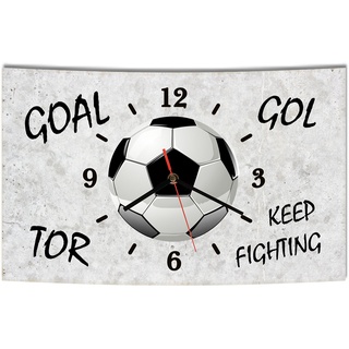 Homeyourself LAUTLOSE Designer Wanduhr Fußball grau Tor Goal GOL modern Dekoschild Abstrakt Bild 38 x 25cm