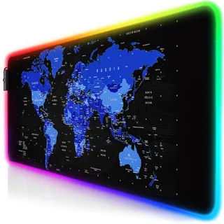 Titanwolf - RGB Gaming Mauspad - 800x300 mm - XXL Mousepad - LED Multi Color - 7 LED Farben Plus 4 Effektmodi - für Präzision und Geschwindigkeit - Gummierte Unterseite - abwaschbar - Weltkarte blau