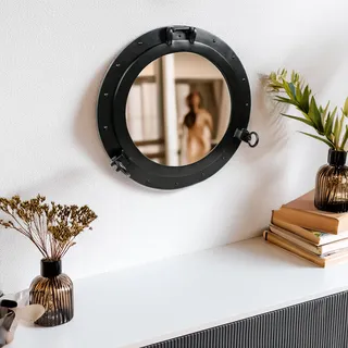 Nagina International Premium Matte Black Nautical Porthole Wandspiegel | Maritime Schiffsdekorfenster