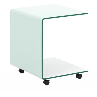 Costway Beistelltisch aus Glas mit Rollen Weiß 45 x 40 x 48 cm