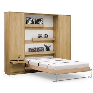 QMM TraumMöbel Schrankbett, Eiche, Holzwerkstoff, 140x200 cm, Schlafzimmer, Betten, Klappbetten