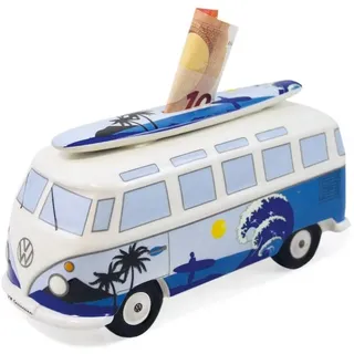 BRISA VW Collection - Volkswagen Spar-Büchse-Schwein-Dose mit Surfbrett im T1 Bulli Bus Samba Design (Surf/Blau)