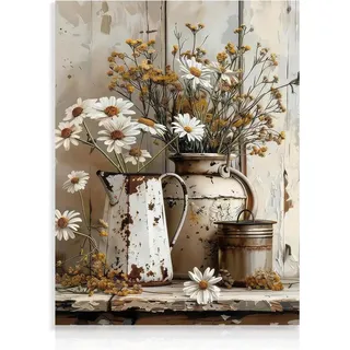 Rustikales Gänseblümchen Vintage Leinwand Bild Badezimmer Dekor 30x40 Cm