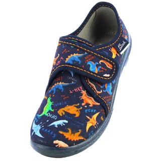 Beck Dinosaurier für schmale Füße Hausschuh (atmungsaktiv, für Kindergarten, Schule, Zuhause) für schmale Füße, mit weich gepolsterter Decksohle blau