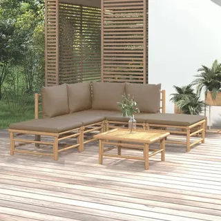 Verderoom 6-TLG Balkon Loungemöbel mit Kissen Taupe Bambus,Gartenlounge,Lounge,Loungemöbel,Balkon Loungemöbel,Gartensofa,Gartenmöbel,Balkonmöbel