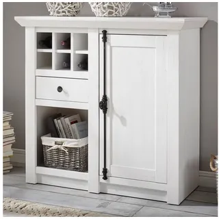 Furn.Design Kommode Hooge (Sideboard in Pinie weiß Landhaus, 105 x 100 cm), mit Drehriegel und Weinregal weiß